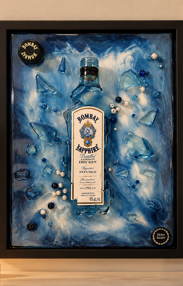 Bottiglia Bombay Sapphire in arte resinata